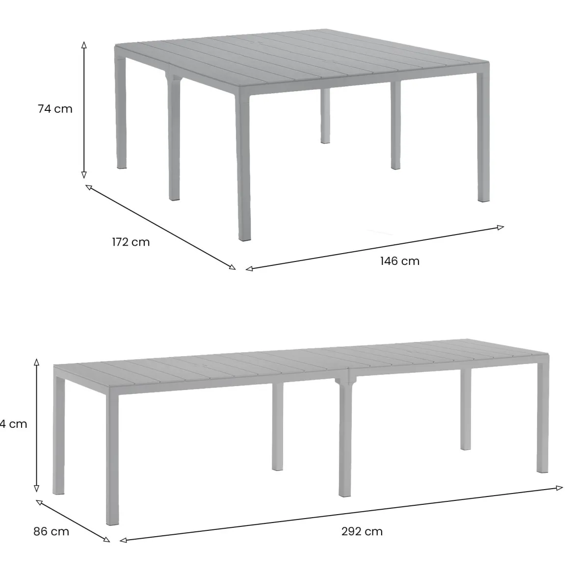 Tavolo da esterno Campana, 292x86 h74 cm, Grigio