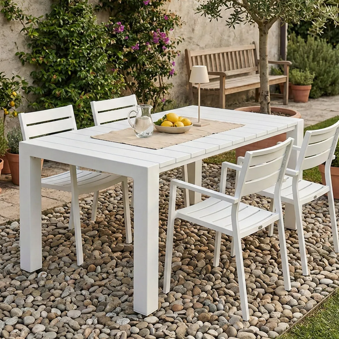 Tavolo da esterno Langsa, 98x75 h90 cm, Bianco