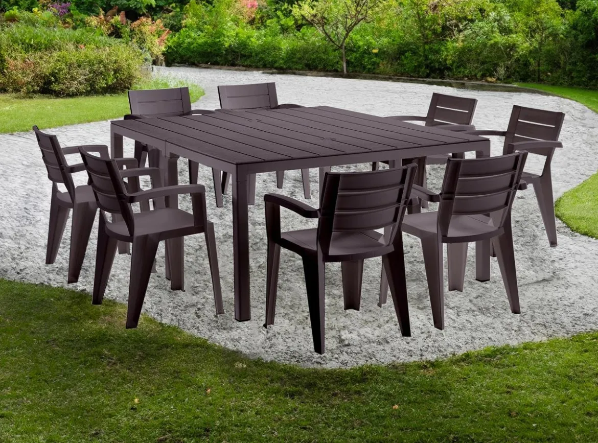 Tavolo da Esterno Marrone 12 Posti Meccanismo Estensione Multiposizione 292x86x74h cm, Impermeabile - Campana