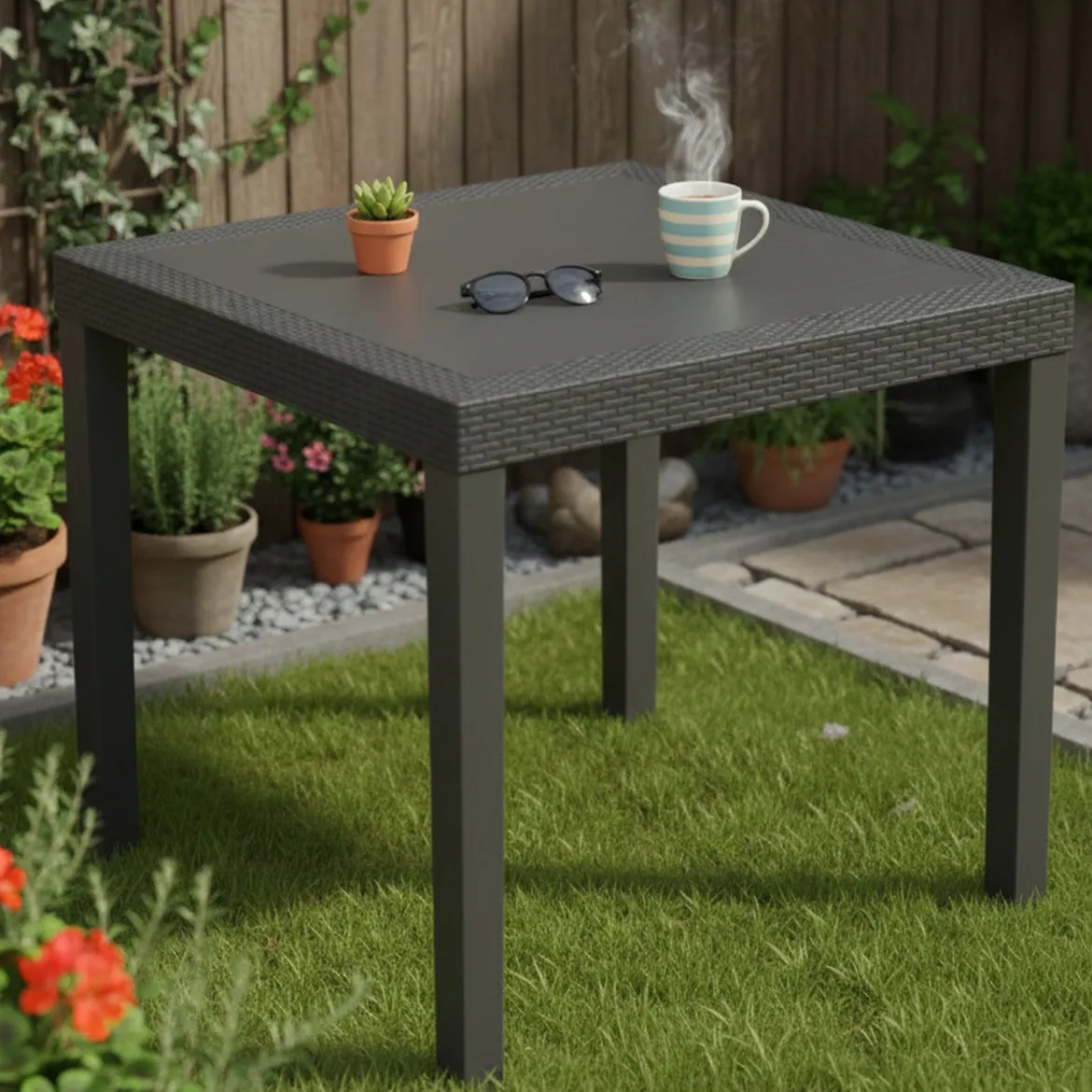 Tavolo da Esterno Nero Antracite 4 Posti Lunghezza Massima 79 cm 79x79x72h cm, Finitura Effetto Liscio Made in Italy - Normandy