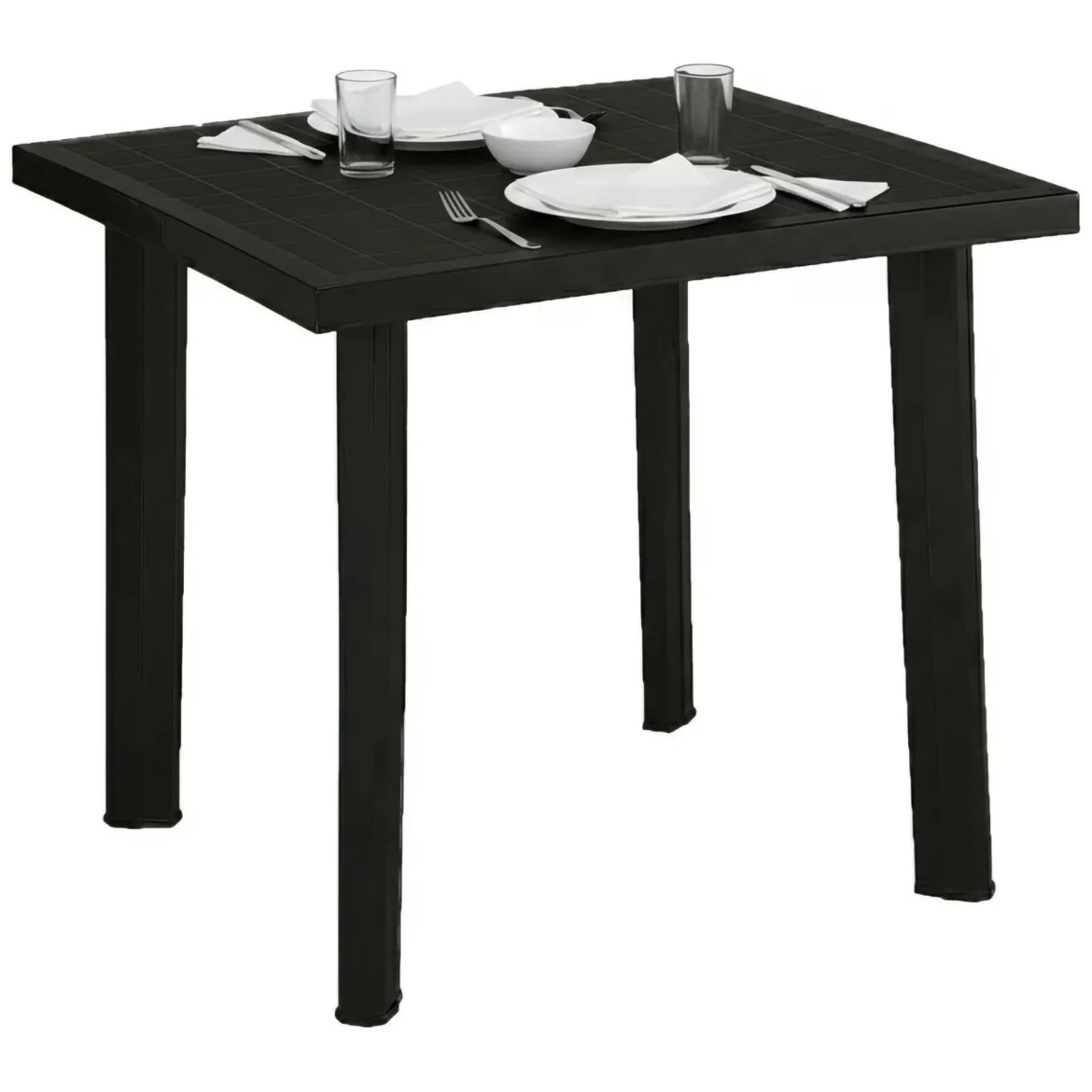 Tavolo da Esterno Nero Antracite 4 Posti Lunghezza Massima 80 cm 80x75x72h cm, Finitura Effetto Liscio Made in Italy - Tessner