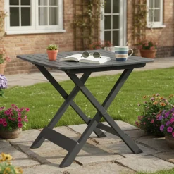 Tavolo da Esterno Nero Antracite 4 Posti Pieghevole 79x72x70h cm, Tavolo Tavolo Pieghevole Rettangolare Made in Italy - Ruthton