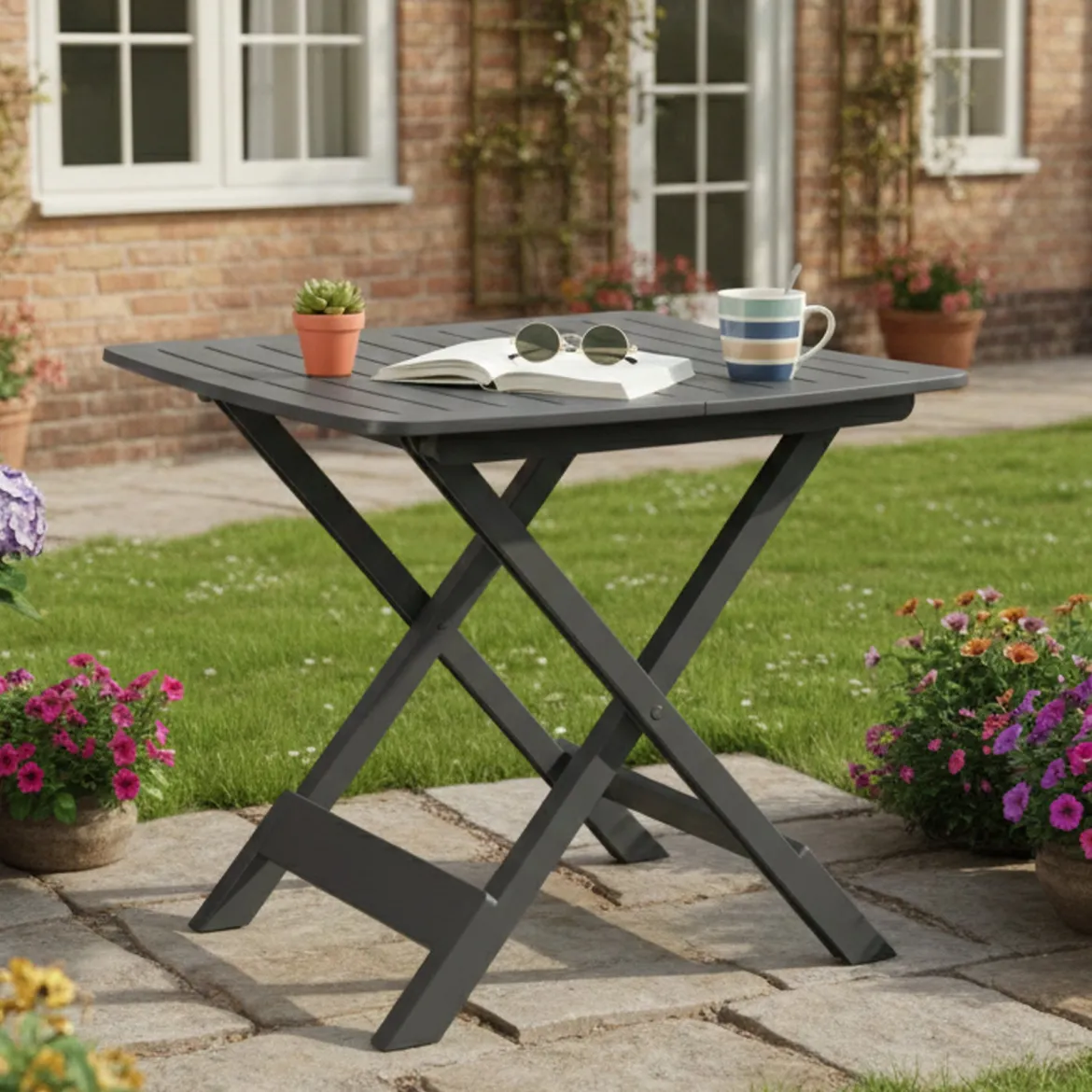 Tavolo da Esterno Nero Antracite 4 Posti Pieghevole 79x72x70h cm, Tavolo Tavolo Pieghevole Rettangolare Made in Italy - Ruthton