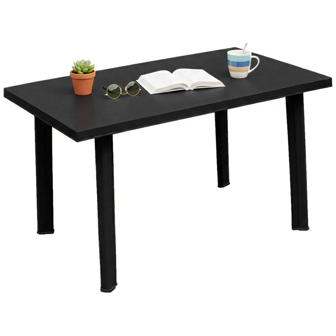 Tavolo da Esterno Nero Antracite 6 Posti Lunghezza Massima 126 cm 126x76x72h cm, Finitura Effetto Liscio Made in Italy - Ozello