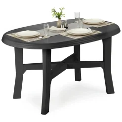 Tavolo da Esterno Nero Antracite 6 Posti Lunghezza Massima 137 cm 137x88x72h cm, Finitura Effetto Quadrettato Made in Italy - Roxton