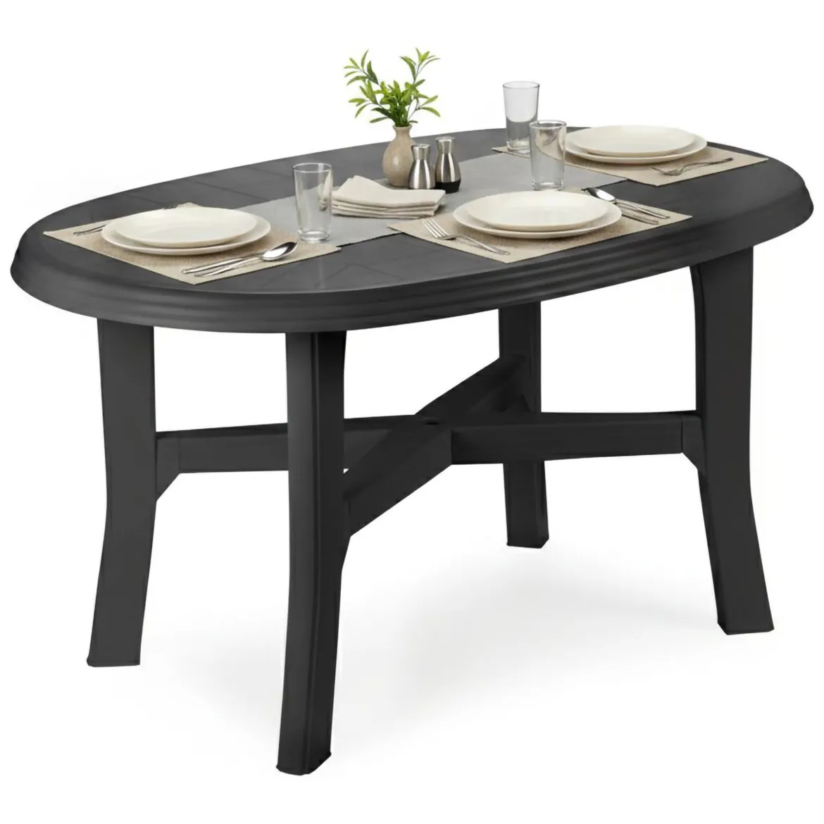 Tavolo da Esterno Nero Antracite 6 Posti Lunghezza Massima 138 cm 138x88x72h cm, Finitura Effetto Quadrettato Made in Italy - Raspberry