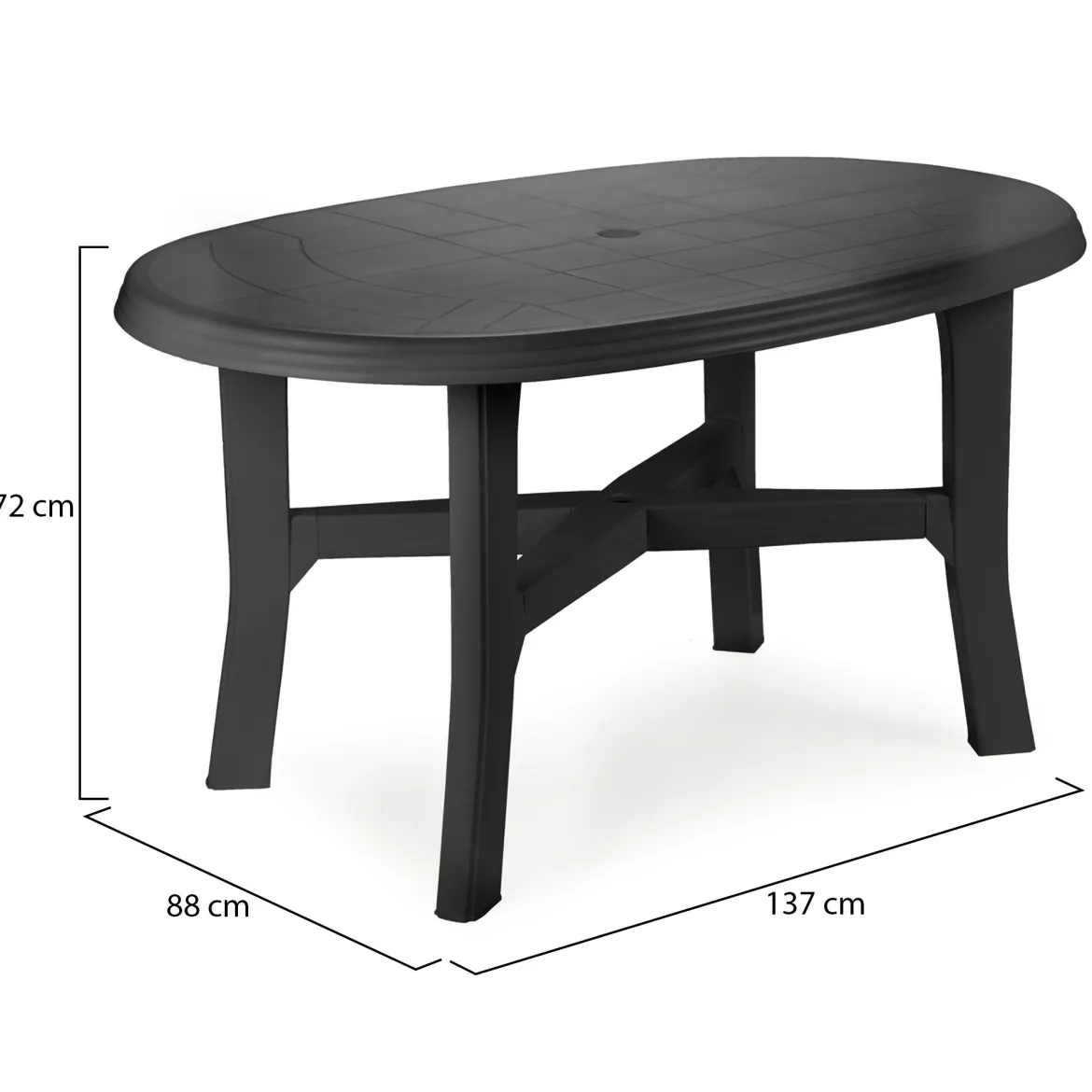 Tavolo da Esterno Nero Antracite 6 Posti Lunghezza Massima 138 cm 138x88x72h cm, Finitura Effetto Quadrettato Made in Italy - Raspberry
