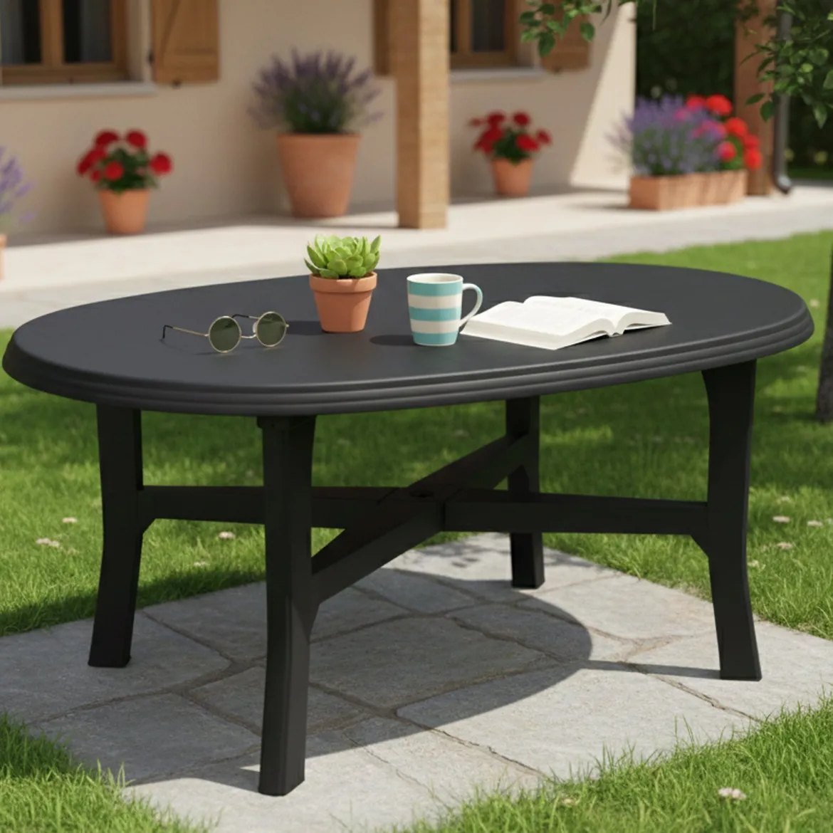 Tavolo da Esterno Nero Antracite 6 Posti Lunghezza Massima 165 cm 165x110x72h cm, Finitura Effetto Liscio Made in Italy - Simmsville