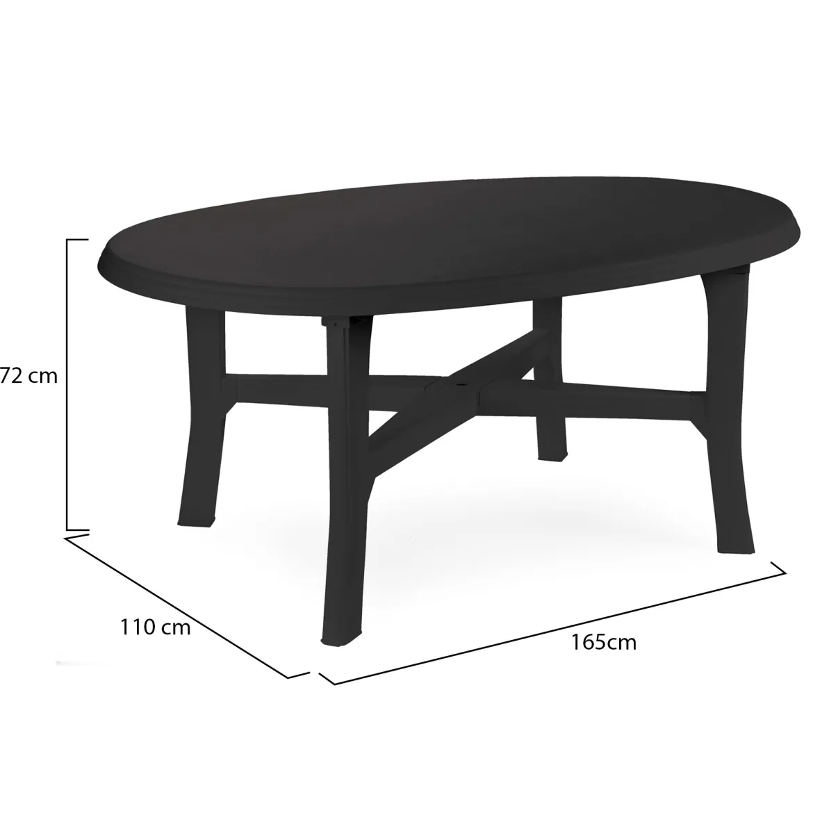 Tavolo da Esterno Nero Antracite 6 Posti Lunghezza Massima 165 cm 165x110x72h cm, Finitura Effetto Liscio Made in Italy - Simmsville