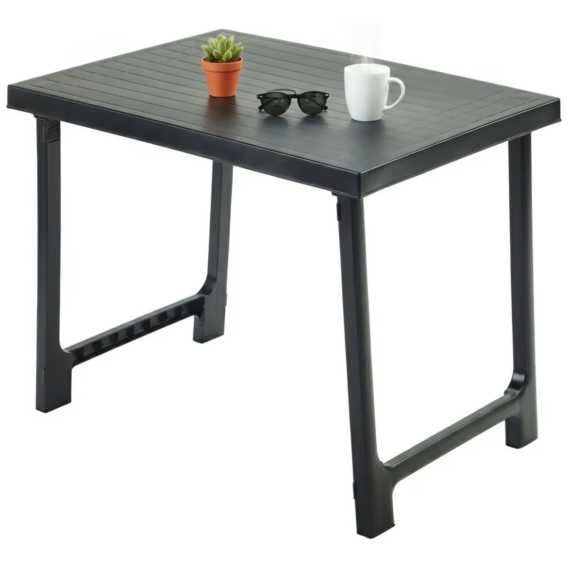Tavolo da Esterno Nero Antracite 6 Posti Lunghezza Massima 81 cm 81x56x63h cm, Finitura Effetto Rigato Made in Italy - Beechwood