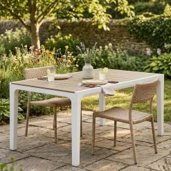Tavolo da esterno 6 posti 160x90cm bianco e tortora - Innisfail