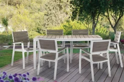 Tavolo da esterno 6 posti 160x90cm bianco e tortora - Innisfail