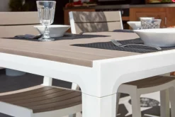 Tavolo da esterno 6 posti 160x90cm bianco e tortora - Innisfail