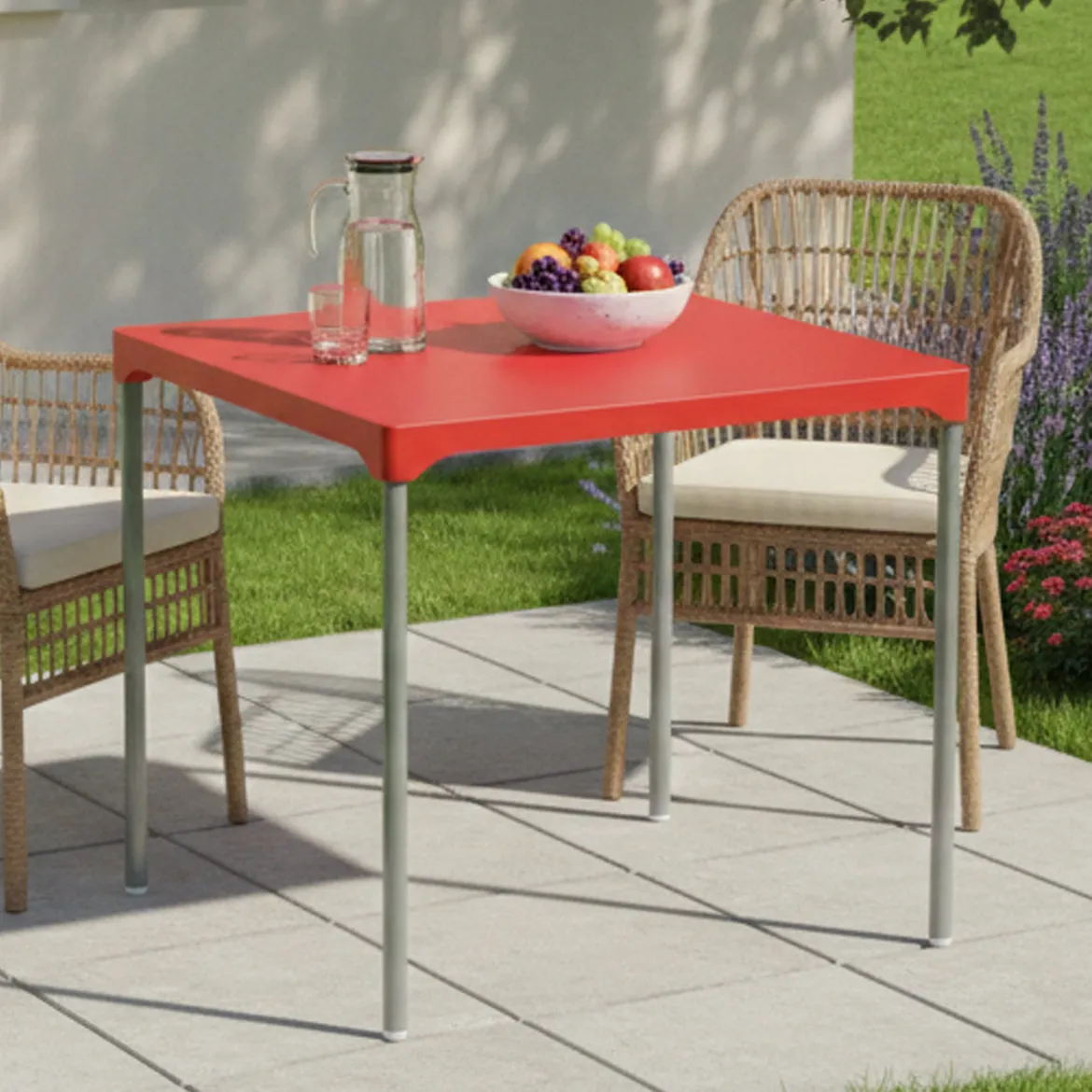 Tavolo da Esterno Rosso 4 Posti Tavolo Tavolo Fisso Quadrato 75x75x72h cm, Lunghezza Massima 75 cm Made in Italy - Brownstown