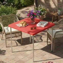 Tavolo da Esterno Rosso 4 Posti Tavolo Tavolo Fisso Quadrato 75x75x72h cm, Lunghezza Massima 75 cm Made in Italy - Brownstown