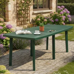 Tavolo da Esterno Verde 10 Posti Meccanismo Estensione Allunga Centrale 216x90x72h cm, Allungabile Made in Italy - Crossley