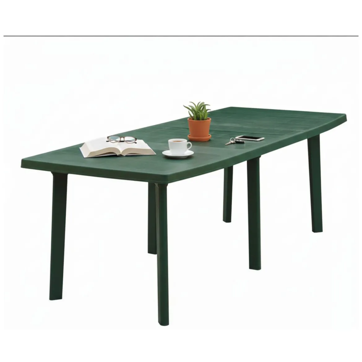 Tavolo da Esterno Verde 10 Posti Meccanismo Estensione Allunga Centrale 216x90x72h cm, Allungabile Made in Italy - Crossley