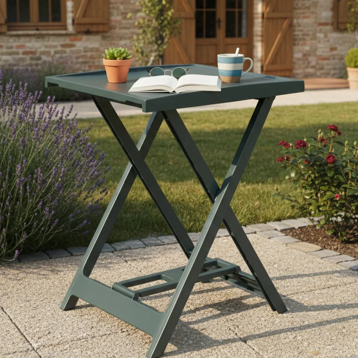 Tavolo da Esterno Verde 2 Posti Tavolo Tavolo da Esterno Fisso 60x47x65h cm, Lunghezza Massima 50 cm Made in Italy - Ohatchee