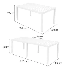 Tavolo da giardino allungabile 8-10 posti 150/220x90cm bianco - Arabesch