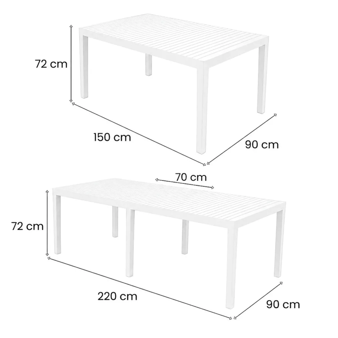 Tavolo da giardino allungabile 8-10 posti 150/220x90cm bianco - Arabesch