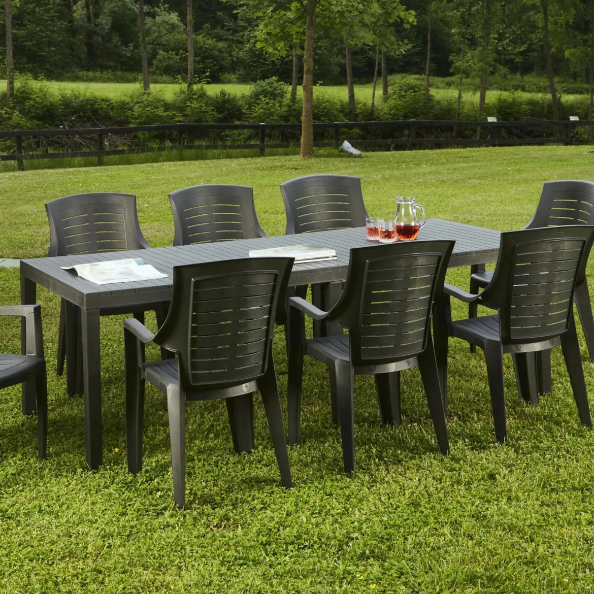 Tavolo da giardino allungabile 8-10 posti 150/220x90cm effetto rattan antracite - Abbaviva