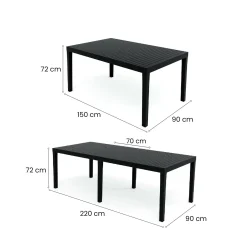 Tavolo da giardino allungabile 8-10 posti 150/220x90cm effetto rattan antracite - Abbaviva