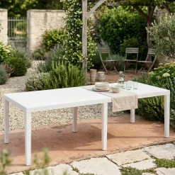 Tavolo da giardino allungabile 8-10 posti 150/220x90cm effetto rattan bianco - Abbaviva
