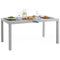 Tavolo da giardino effetto rattan 10 posti 150x90cm bianco - Adila