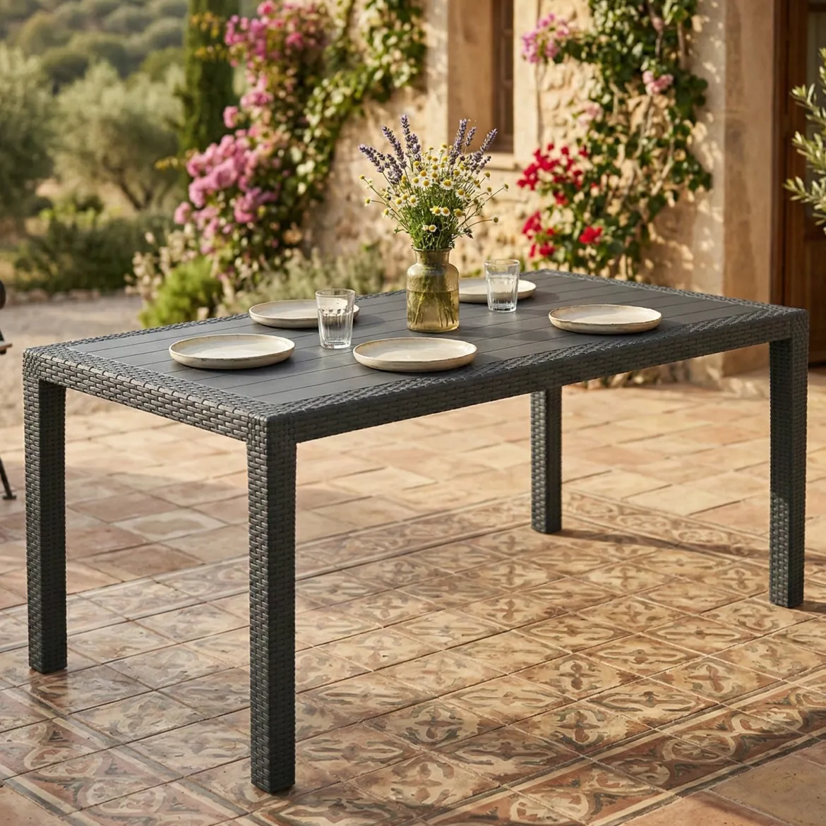 Tavolo da giardino 8 posti 138x78cm antracite - Arca