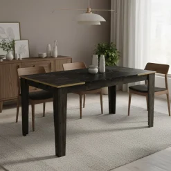 Tavolo elegante rettangolare 8 posti nero e oro 145x85cm - Asciano