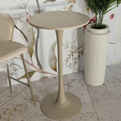 Tavolo Fisso Bianco Crema 2 Posti Forma Rotondo 60x60x106h cm, Sfumatura Colore Struttura Crema - Leh