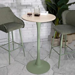 Tavolo Fisso Bianco Crema Verde 2 Posti Forma Rotondo 60x60x106h cm, Sfumatura Colore Struttura Crema - Leh