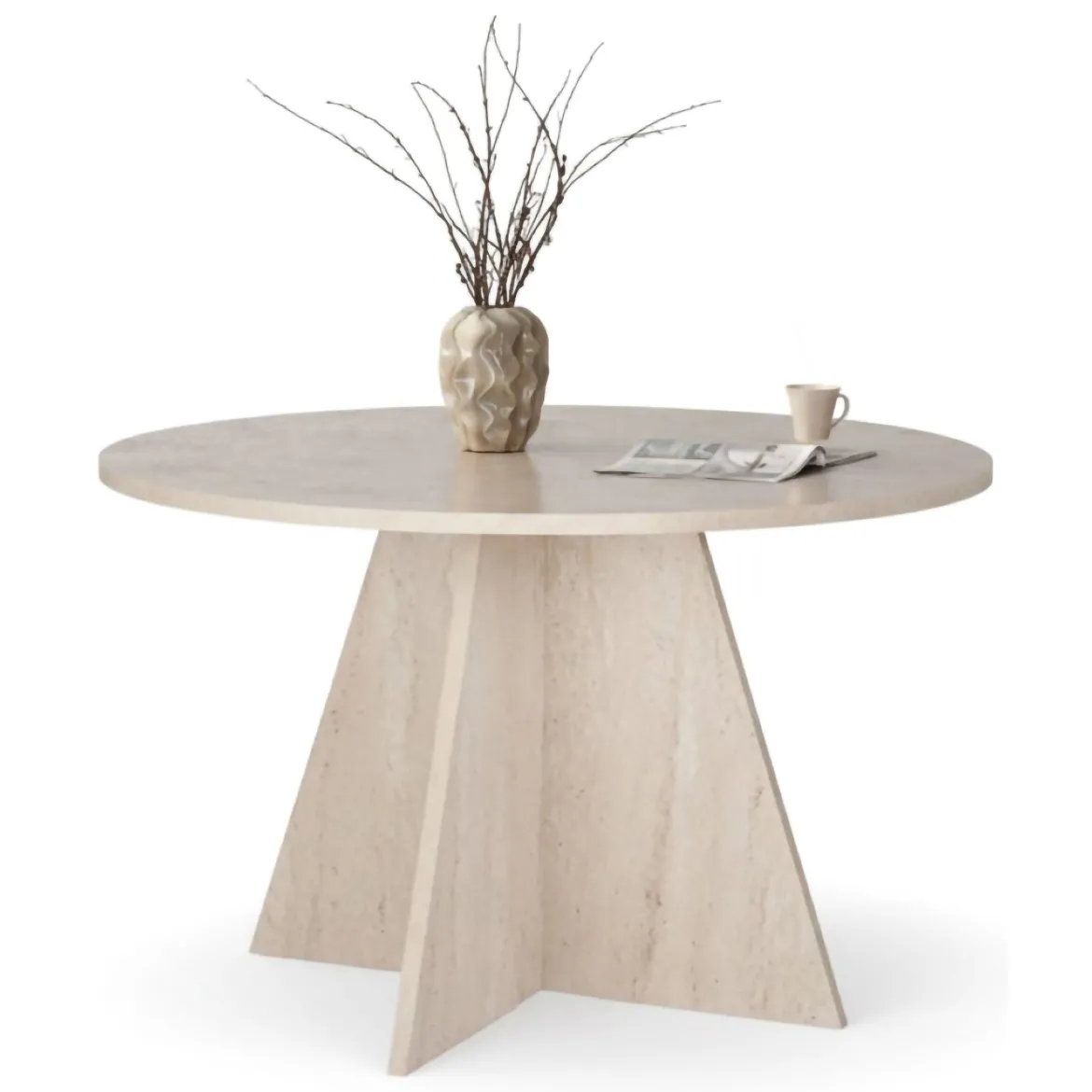 Tavolo Fisso Bianco Marmo 4 Posti Forma Rotondo 120x120x75h cm, Peso Supportato 60 kg - Racale