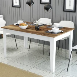 Tavolo Fisso Bianco Marrone Noce 6 Posti Forma Rettangolare 145x88x75h cm, Peso Supportato 120 kg - Sicura