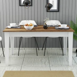 Tavolo Fisso Bianco Marrone Noce 6 Posti Forma Rettangolare 145x88x75h cm, Peso Supportato 120 kg - Sicura