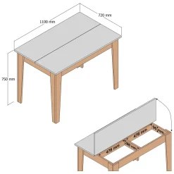 Tavolo Fisso Bianco Marrone 6 Posti Forma Rettangolare 110x72x75h cm, Peso Supportato 120 kg - Zane