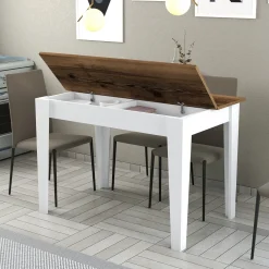 Tavolo Fisso Bianco Marrone 6 Posti Forma Rettangolare 110x72x75h cm, Peso Supportato 120 kg - Zane
