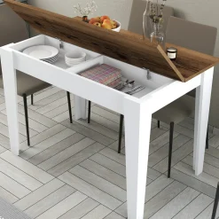 Tavolo Fisso Bianco Marrone 6 Posti Forma Rettangolare 110x72x75h cm, Peso Supportato 120 kg - Zane