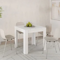 Tavolo Fisso Bianco Opaco 4 Posti Ripiano Effetto Dogato 80x80x76h cm, Forma Quadrato - Trosa