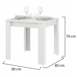 Tavolo Fisso Bianco Opaco 4 Posti Ripiano Effetto Dogato 80x80x76h cm, Forma Quadrato - Trosa