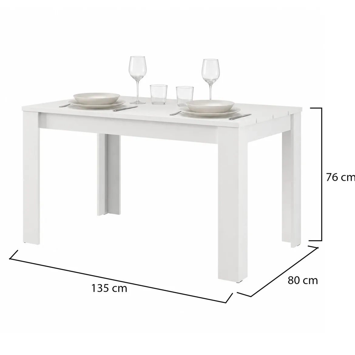 Tavolo Fisso Bianco Opaco 6 Posti Ripiano Effetto Dogato 135x80x76h cm, Forma Rettangolare - Sort