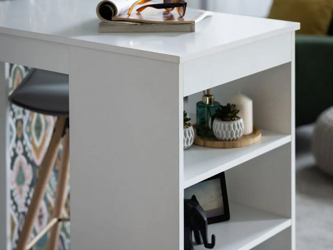 Tavolo Fisso Bianco 2 Posti Forma Rettangolare 120x50x105h cm, Materiale Piano in Legno Nobilitato - Sedriano