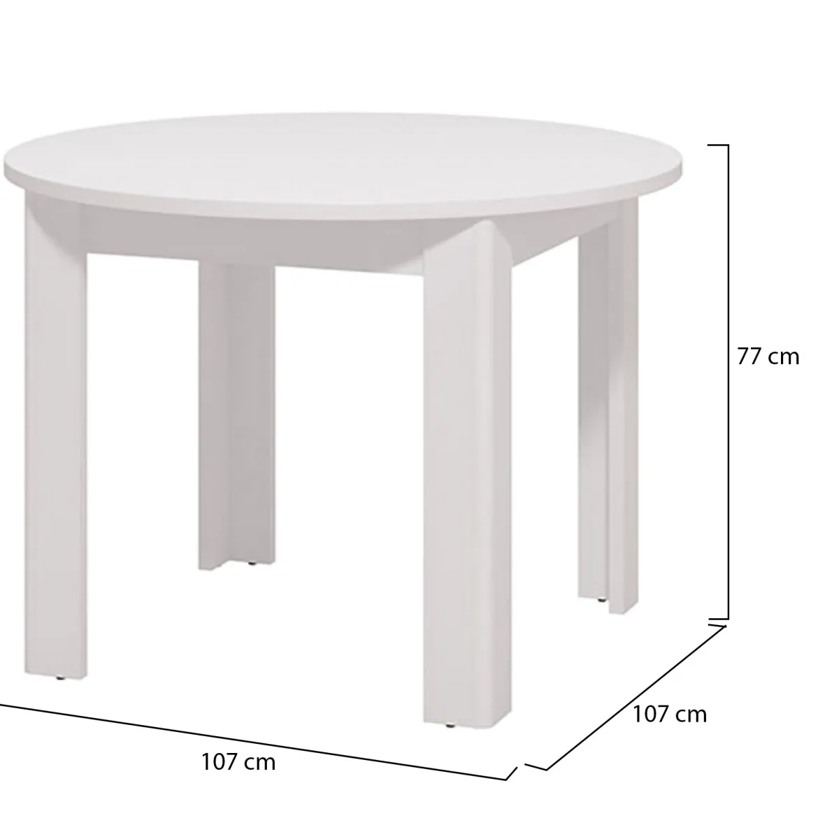 Tavolo Fisso Bianco 4 Posti Forma Rotondo 106.5x106.5x76.5h cm, Materiale Piano in Legno Nobilitato - Gorlago
