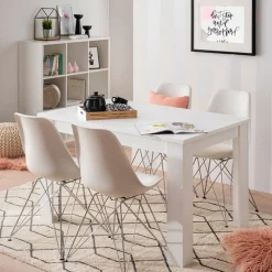 Tavolo Fisso Bianco 6 Posti Forma Rettangolare 120x80x74.5h cm, Materiale Piano in Legno Nobilitato - Uscio