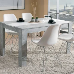 Tavolo Fisso Grigio Cemento Bianco 6 Posti Forma Rettangolare 135x80.5x74.5h cm, Colore Struttura Bianco - Simala