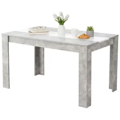 Tavolo Fisso Grigio Cemento Bianco 6 Posti Forma Rettangolare 135x80.5x74.5h cm, Colore Struttura Bianco - Simala