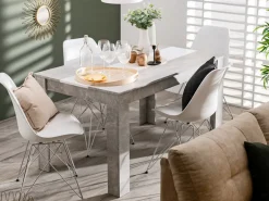 Tavolo Fisso Grigio Cemento Bianco 6 Posti Forma Rettangolare 135x80.5x74.5h cm, Colore Struttura Bianco - Simala