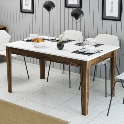 Tavolo Fisso Marrone Noce Bianco 6 Posti Forma Rettangolare 145x88x75h cm, Peso Supportato 120 kg - Viverone