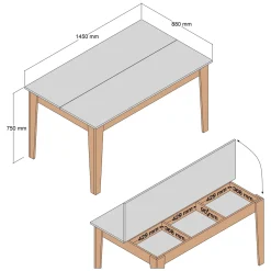 Tavolo Fisso Marrone Noce Bianco 6 Posti Forma Rettangolare 145x88x75h cm, Peso Supportato 120 kg - Viverone