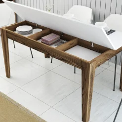 Tavolo Fisso Marrone Noce Bianco 6 Posti Forma Rettangolare 145x88x75h cm, Peso Supportato 120 kg - Viverone